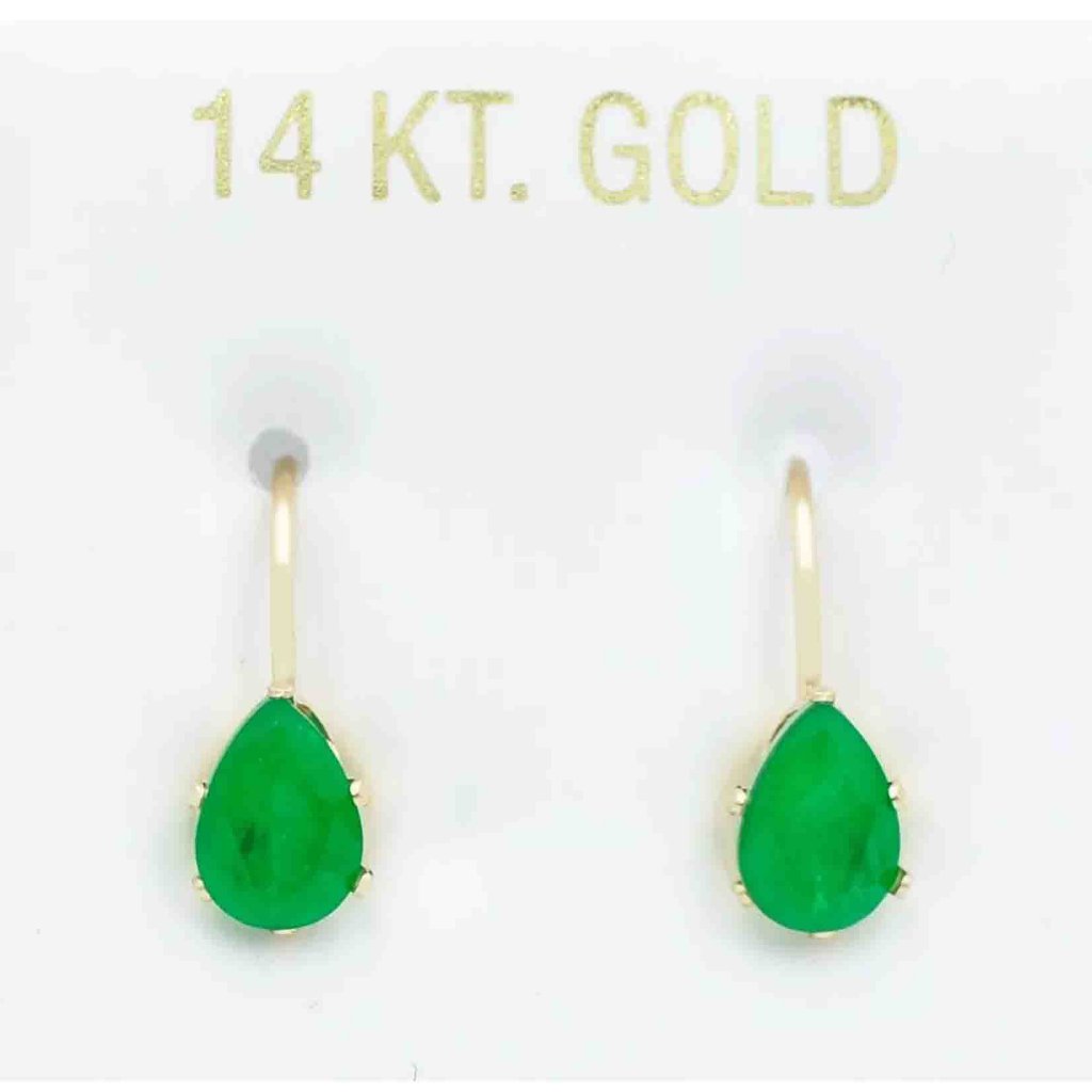 Genuine 1.96 Cts Emerald Dangling Earrings 14k Yellow Gold